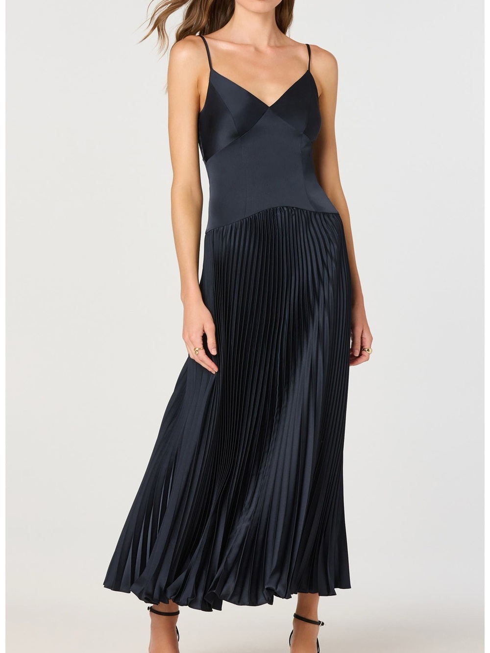 ASTR THE LABEL Pleated Drop Waist Dress Navy Sz Small